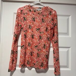 Blakely Cactus Print Pink Mesh Top